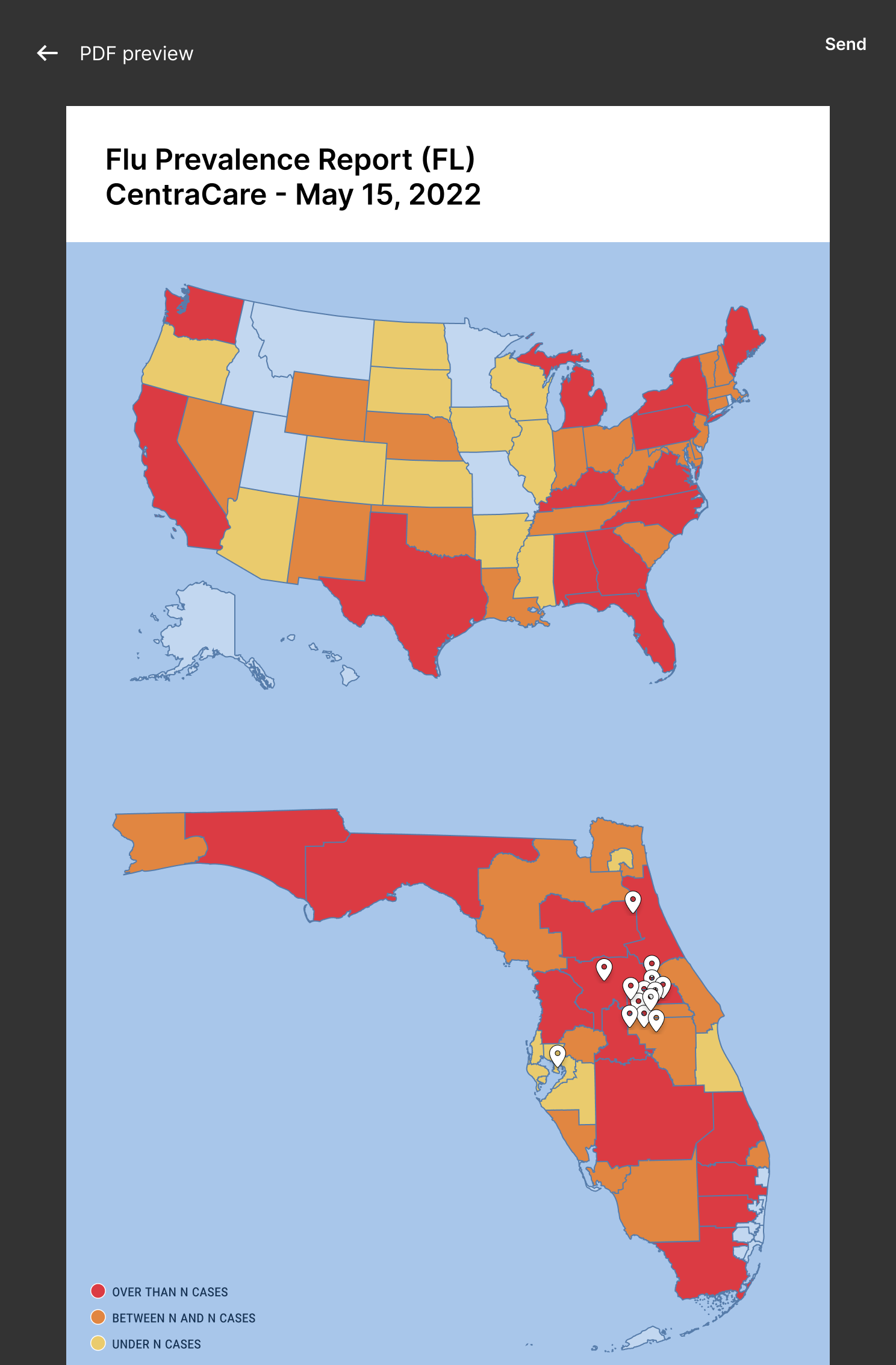 US map with PDF share/export overlay