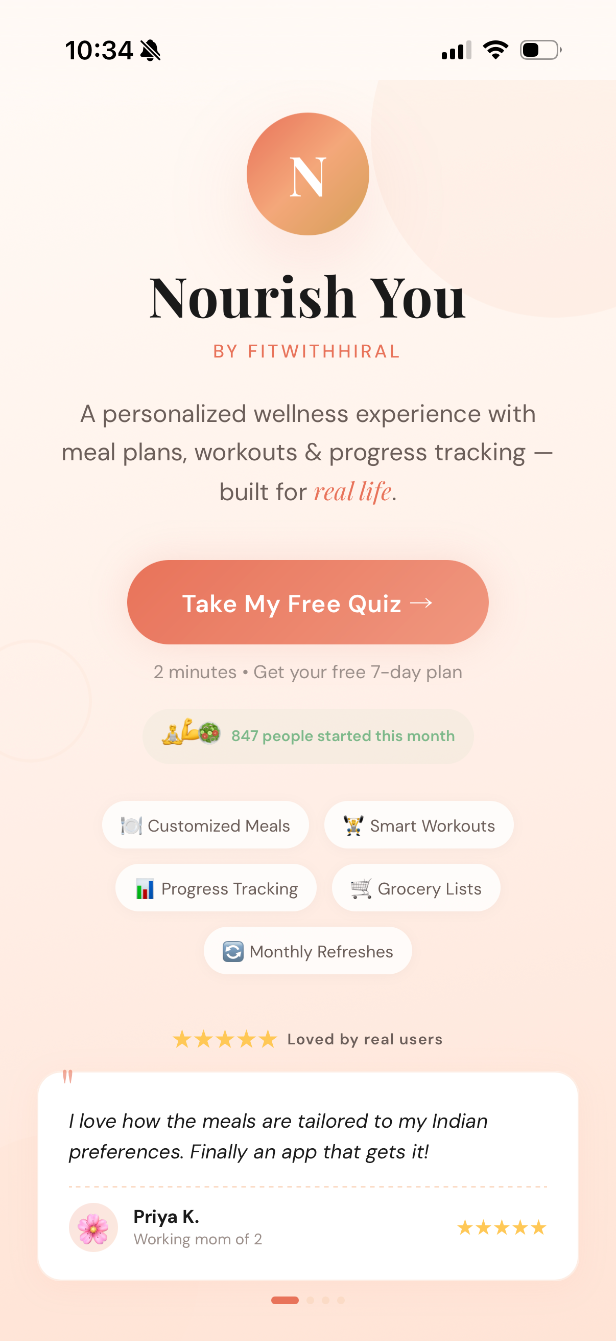 NourishYou landing screen
