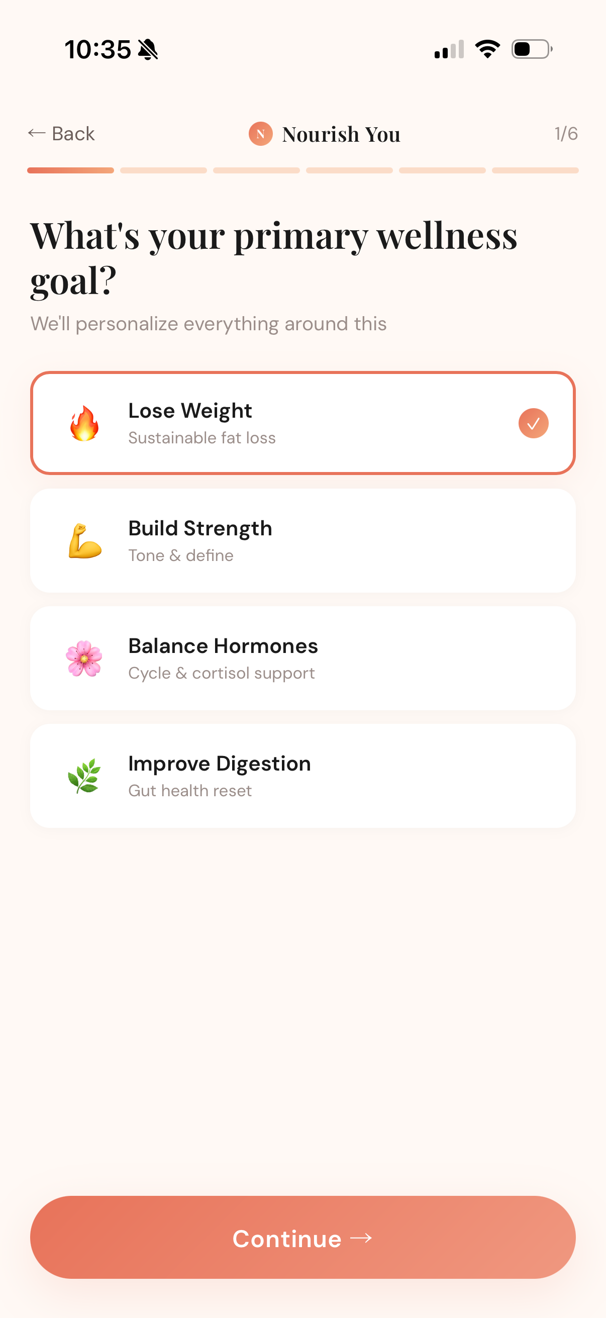 Quiz: primary wellness goal