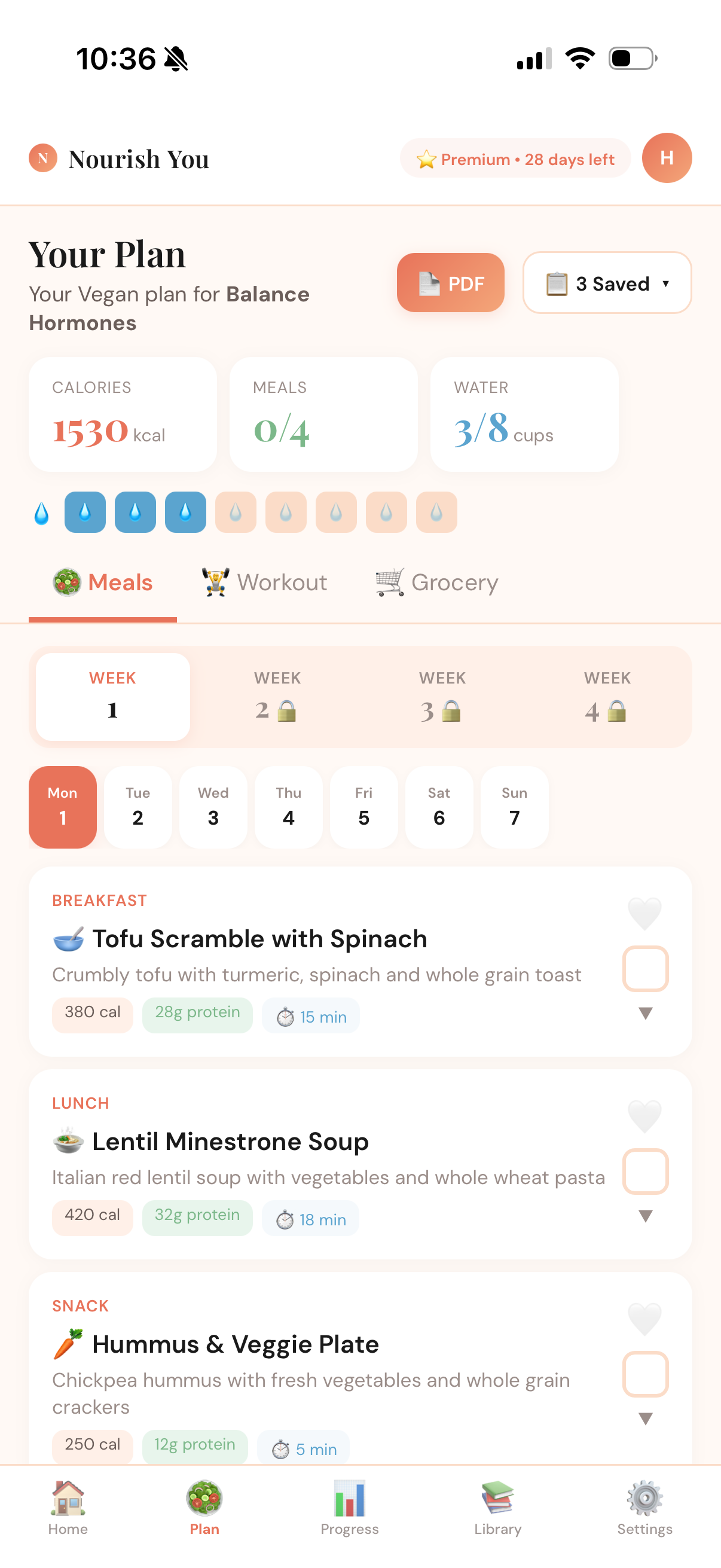 Plan: meals tab with weekly view