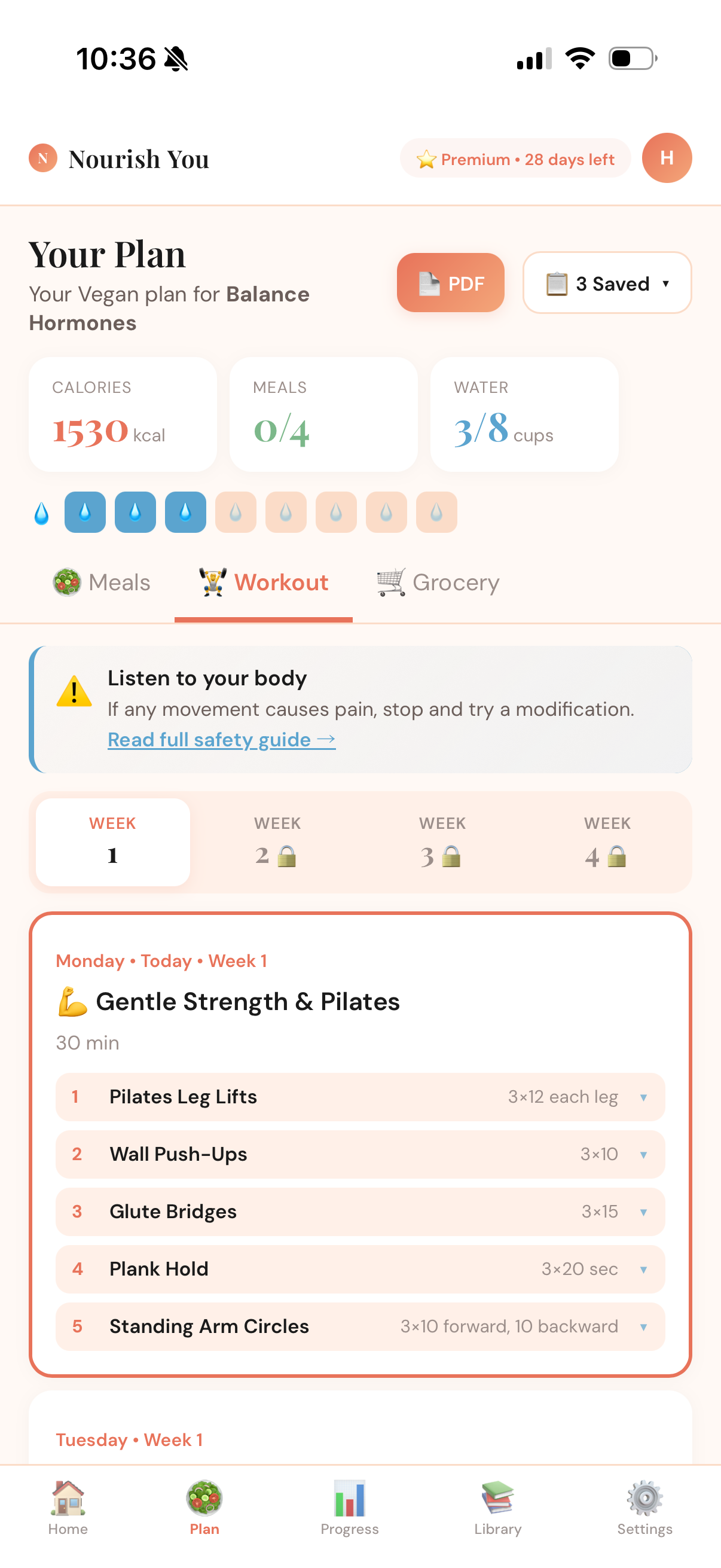 Workout plan with exercises