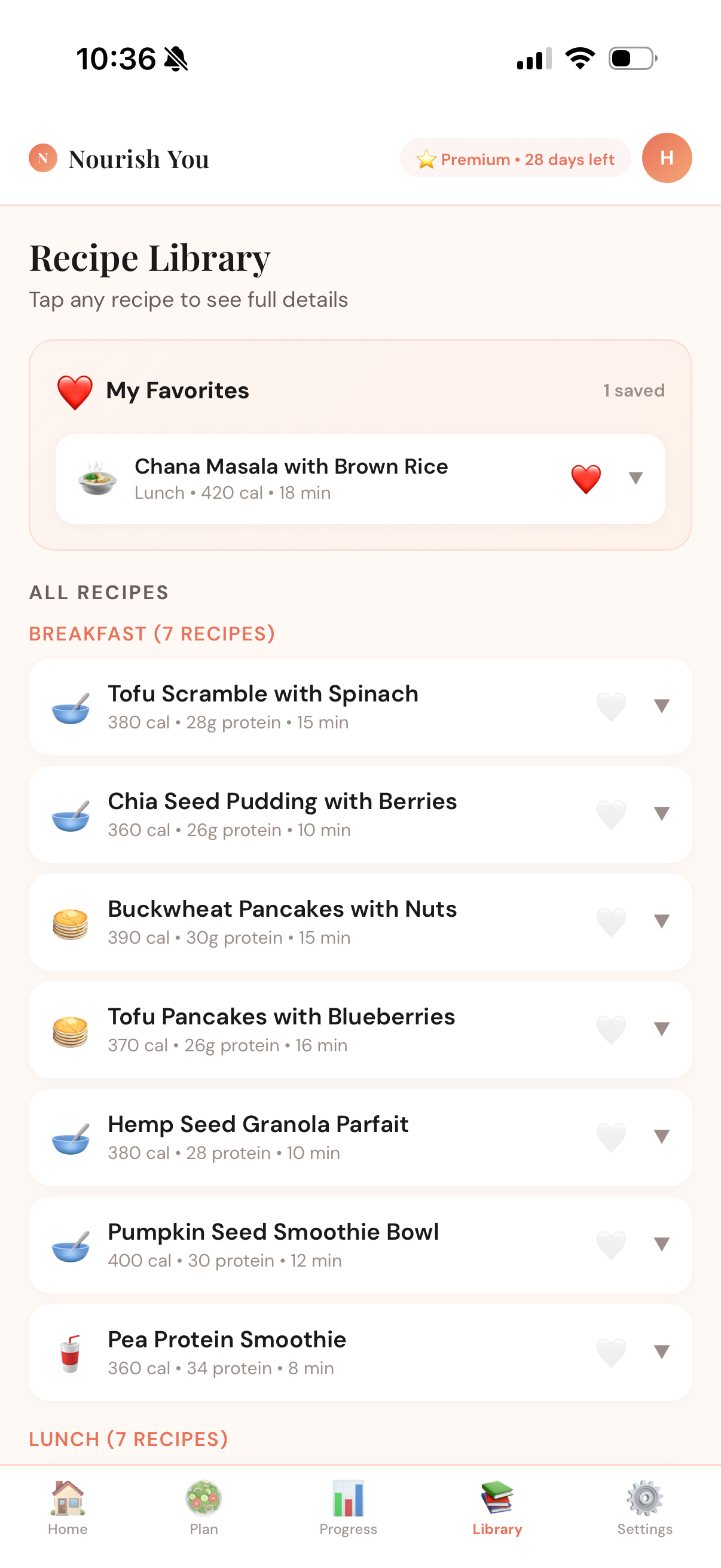 Recipe library with favorites